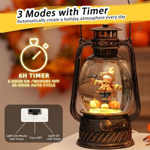 Harvest Scarecrow Fall Snow Globe, Lighted Snow Globe Lantern with Swirling Glitter, Battery Powered Autumn Fall Harvest Thanksgiving Home Decoration in Kuwait