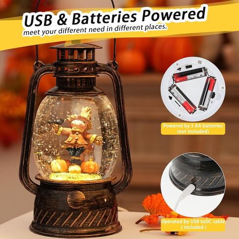 Harvest Scarecrow Fall Snow Globe, Lighted Snow Globe Lantern with Swirling Glitter, Battery Powered Autumn Fall Harvest Thanksgiving Home Decoration in Kuwait