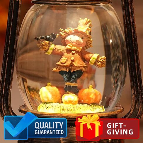 Harvest Scarecrow Fall Snow Globe, Lighted Snow Globe Lantern with Swirling Glitter, Battery Powered Autumn Fall Harvest Thanksgiving Home Decoration in Kuwait