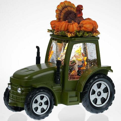 Green Tractor Fall Snow Globe, Fall Decorations for Home, Swirling Glitter Snow Globe with Timer, Fall Harvest Day Autumn Thanksgiving Pumpkin Turkeys Gnome Decorations in Saudi Arabia
