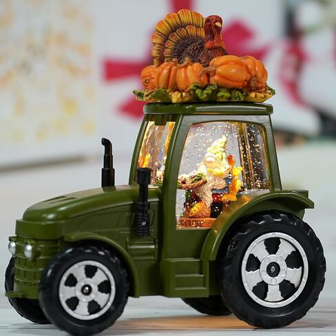 Green Tractor Fall Snow Globe, Fall Decorations for Home, Swirling Glitter Snow Globe with Timer, Fall Harvest Day Autumn Thanksgiving Pumpkin Turkeys Gnome Decorations in Saudi Arabia