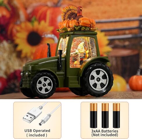 Green Tractor Fall Snow Globe, Fall Decorations for Home, Swirling Glitter Snow Globe with Timer, Fall Harvest Day Autumn Thanksgiving Pumpkin Turkeys Gnome Decorations in Saudi Arabia