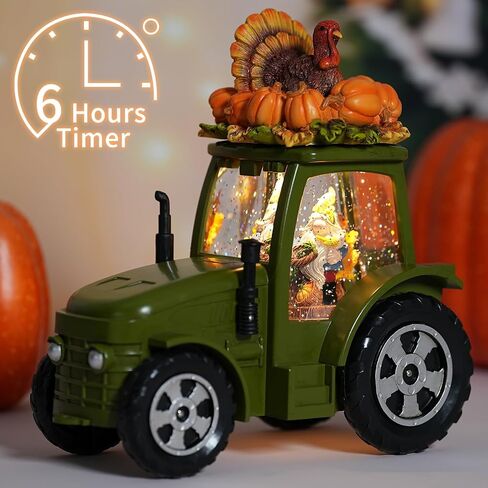 Green Tractor Fall Snow Globe, Fall Decorations for Home, Swirling Glitter Snow Globe with Timer, Fall Harvest Day Autumn Thanksgiving Pumpkin Turkeys Gnome Decorations in Saudi Arabia