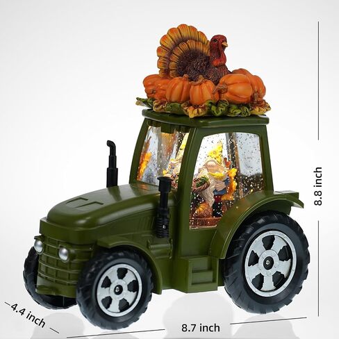 Green Tractor Fall Snow Globe, Fall Decorations for Home, Swirling Glitter Snow Globe with Timer, Fall Harvest Day Autumn Thanksgiving Pumpkin Turkeys Gnome Decorations in Saudi Arabia