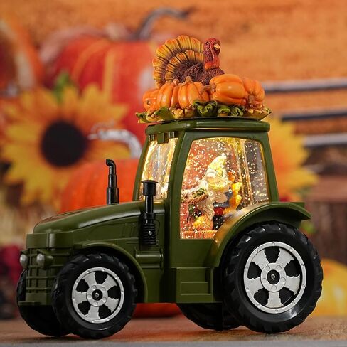 Green Tractor Fall Snow Globe, Fall Decorations for Home, Swirling Glitter Snow Globe with Timer, Fall Harvest Day Autumn Thanksgiving Pumpkin Turkeys Gnome Decorations in Saudi Arabia