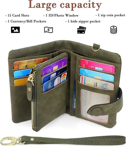 CONISY Small Wallets for Women, Soft Leather Multi Card Holder RFID Blocking Womens Wallet with Wristlet Zipper Coin Pocket (Black) in Saudi Arabia