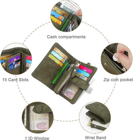 CONISY Small Wallets for Women, Soft Leather Multi Card Holder RFID Blocking Womens Wallet with Wristlet Zipper Coin Pocket (Black) in Saudi Arabia