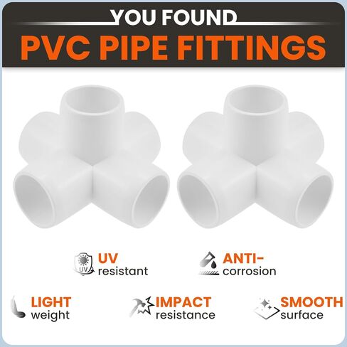 SDTC Tech 4-Pack 1 بوصة 5 طرق PVC تركيب الكوع الأثاث الصف موصل الأنابيب DIY PVC الجرف حديقة دعم هيكل تخزين الإطار، أبيض in Kuwait