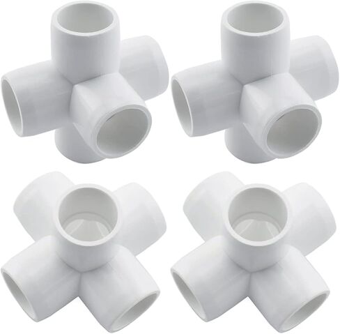 SDTC Tech 4-Pack 1 بوصة 5 طرق PVC تركيب الكوع الأثاث الصف موصل الأنابيب DIY PVC الجرف حديقة دعم هيكل تخزين الإطار، أبيض in Kuwait