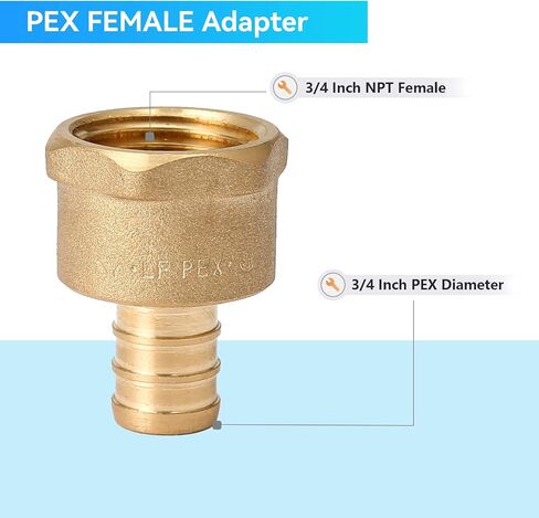 (عبوة من 10) محول ملولب أنثى PEX 3/4 بوصة × 3/4 بوصة NPT، محولات تجعيد Pex نحاسية مناسبة لأنابيب PEX في وظائف السباكة in Saudi Arabia