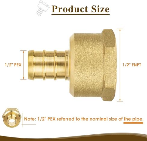تركيب PEX، محول PEX أنثى 1/2 بوصة NPT إلى 1/2 بوصة لإصلاح السباكة أو إعادة التشكيل، تركيب تجعيد نحاسي قوي ومتين (12 حزمة) in Kuwait