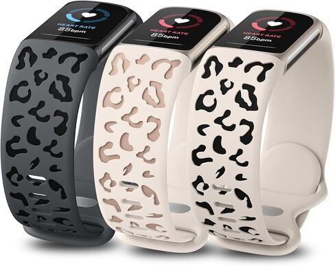 Minyee 3 Packs Leopard Engraved Band Compatible with Fitbit Charge 6 Bands/Fitbit Charge 5 Bands Women, Two-Tone Cheetah Soft Silicone Sport Designer Summer Replacement Wristband Strap for Charge 6/5 in Kuwait