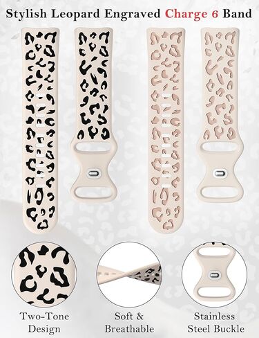 Minyee 3 Packs Leopard Engraved Band Compatible with Fitbit Charge 6 Bands/Fitbit Charge 5 Bands Women, Two-Tone Cheetah Soft Silicone Sport Designer Summer Replacement Wristband Strap for Charge 6/5 in Kuwait