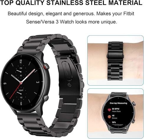 ViCRiOR متوافق مع Amazfit Bip 5 / GTR 4/ GTR 3 / GTR 3 Pro/GTR 2 / GTR 2e / GTR 47 مم، عبوتان من الفولاذ المقاوم للصدأ + سوار شبكي بديل لـ Amazfit Stratos in Kuwait