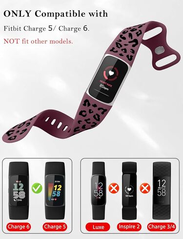 Minyee 3 Packs Leopard Engraved Band Compatible with Fitbit Charge 6 Bands/Fitbit Charge 5 Bands Women, Two-Tone Cheetah Soft Silicone Sport Designer Summer Replacement Wristband Strap for Charge 6/5 in Saudi Arabia