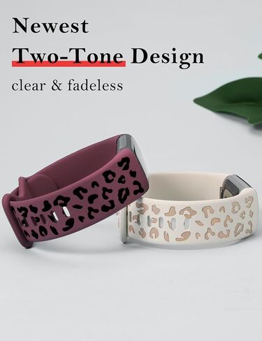 Minyee 3 Packs Leopard Engraved Band Compatible with Fitbit Charge 6 Bands/Fitbit Charge 5 Bands Women, Two-Tone Cheetah Soft Silicone Sport Designer Summer Replacement Wristband Strap for Charge 6/5 in Saudi Arabia