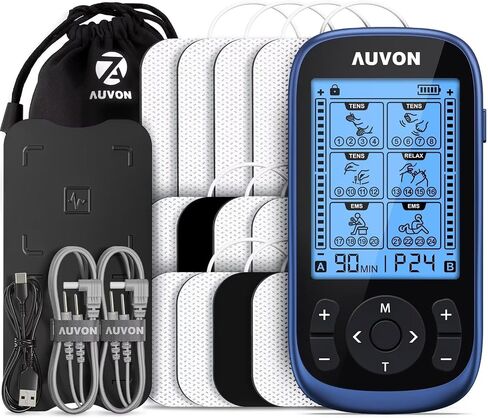 AUVON 3-in-1 TENS Unit Muscle Stimulator, EMS Massage Machine with 40 Intensities for Gradual Shoulder, Sciatica, Back Pain Relief, 24 Modes Rechargeable Electronic Pulse Massager with 12 TENS Pads in Saudi Arabia