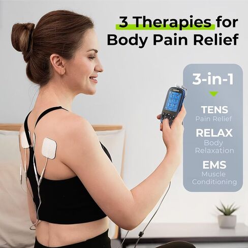AUVON 3-in-1 TENS Unit Muscle Stimulator, EMS Massage Machine with 40 Intensities for Gradual Shoulder, Sciatica, Back Pain Relief, 24 Modes Rechargeable Electronic Pulse Massager with 12 TENS Pads in Saudi Arabia
