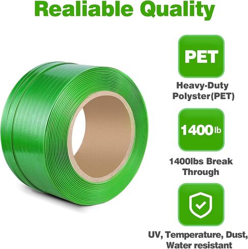 Packaging Strapping Banding Roll Heavy Duty PET Polyester Poly Plastic Packaging Strapping Pallet and 125 Buckles Seals Water and Rust Resistant 2000'x 5/8''x 0.0035'' x 1400 LBS Break Strength in Saudi Arabia