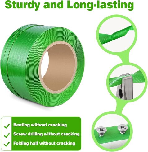 Packaging Strapping Banding Roll Heavy Duty PET Polyester Poly Plastic Packaging Strapping Pallet and 125 Buckles Seals Water and Rust Resistant 2000'x 5/8''x 0.0035'' x 1400 LBS Break Strength in Saudi Arabia