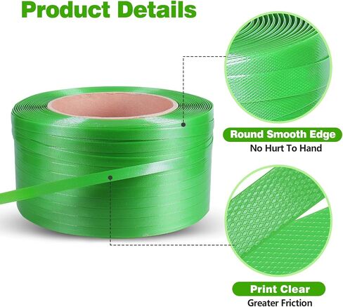 Packaging Strapping Banding Roll Heavy Duty PET Polyester Poly Plastic Packaging Strapping Pallet and 125 Buckles Seals Water and Rust Resistant 2000'x 5/8''x 0.0035'' x 1400 LBS Break Strength in Saudi Arabia
