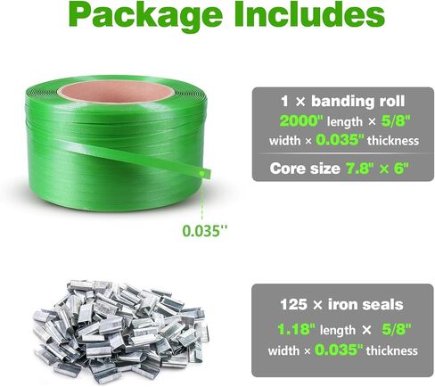 Packaging Strapping Banding Roll Heavy Duty PET Polyester Poly Plastic Packaging Strapping Pallet and 125 Buckles Seals Water and Rust Resistant 2000'x 5/8''x 0.0035'' x 1400 LBS Break Strength in Saudi Arabia