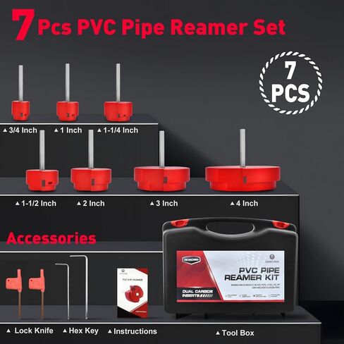 7Pcs PVC Pipe Reamer with 2 Square Carbide Insert, 3/4inch, 1inch,1-1/4inch,1-1/2inch,2inch,3inch,4inch Head Aluminum, PVC Fitting Saver, PVC Socket Saver For SCH40 PVC, ABS PVC Pipe, CPVC in Saudi Arabia