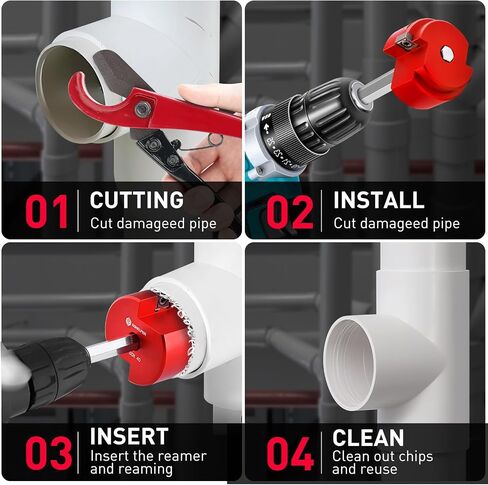 7Pcs PVC Pipe Reamer with 2 Square Carbide Insert, 3/4inch, 1inch,1-1/4inch,1-1/2inch,2inch,3inch,4inch Head Aluminum, PVC Fitting Saver, PVC Socket Saver For SCH40 PVC, ABS PVC Pipe, CPVC in Saudi Arabia