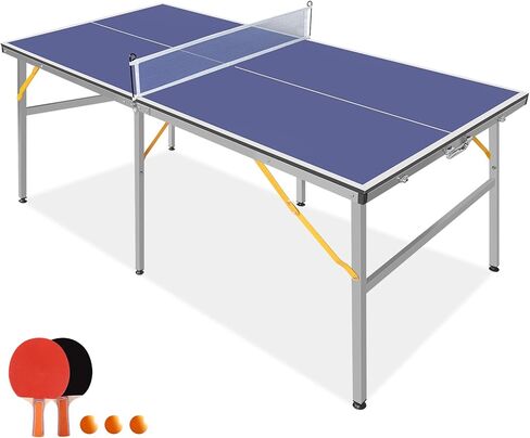 Portable Table Tennis Table, Foldable Ping Pong Game Set for Indoor/Outdoor, Ping Pong Table Top with Net, 2 Paddles and 3 Balls, Playback Mode,10 Minute Quick & Easy Assembly in Kuwait