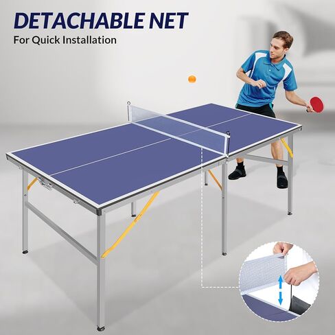 Portable Table Tennis Table, Foldable Ping Pong Game Set for Indoor/Outdoor, Ping Pong Table Top with Net, 2 Paddles and 3 Balls, Playback Mode,10 Minute Quick & Easy Assembly in Kuwait
