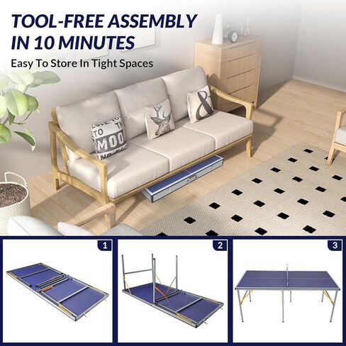 Portable Table Tennis Table, Foldable Ping Pong Game Set for Indoor/Outdoor, Ping Pong Table Top with Net, 2 Paddles and 3 Balls, Playback Mode,10 Minute Quick & Easy Assembly in Kuwait