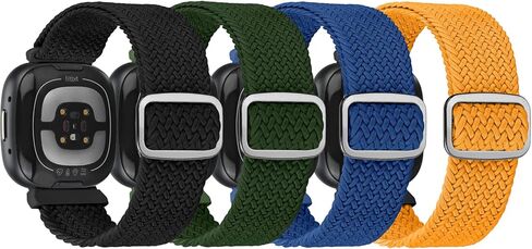 شريط نايلون مرن متوافق مع Fitbit Sense / Sense 2 / Versa 3 / Versa 4 للنساء والرجال، 4 عبوات من حزام استبدال حلقة منفردة ناعمة قابلة للتعديل لـ Fitbit Sense / Sense 2 / Versa 3 / Versa 4 in Kuwait