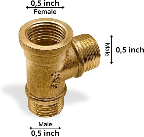 Pipe Tee 1/2" Female x 1/2" Male x1/2" Male Fittings Connector Brass NPT Pack of 1 in Saudi Arabia