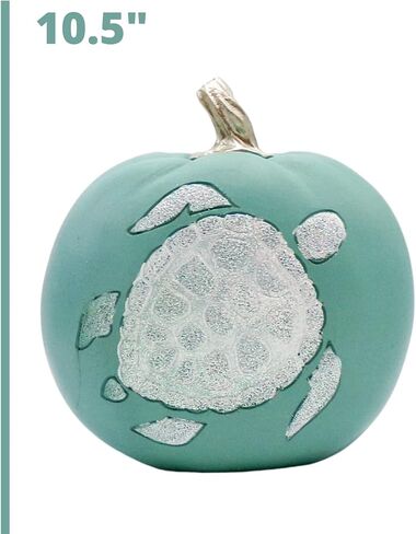 Needzo Turquoise Faux Pumpkins Nautical Bathroom Decor for Vacation Homes, Fall at The Beach Fake Pumpkin with Glittery Painted Turtle, 7 Inches in Saudi Arabia