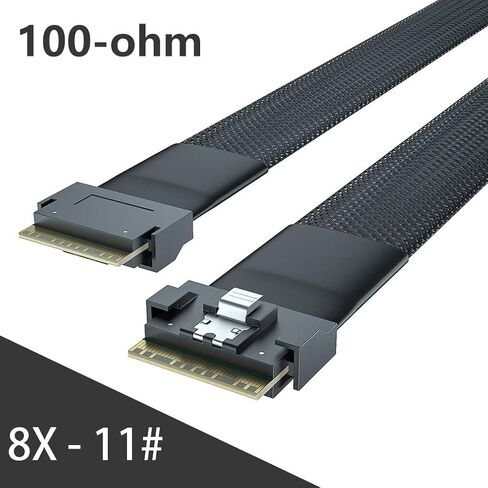 H!Fiber.com 24G كابل SFF-8654 داخلي إلى SFF-8654 SlimSAS، كابل PCIe 4.0 منخفض المستوى 8i، 85 أوم، 74 دبوس، 32AWG، 1 م (3.3 قدم) in Kuwait
