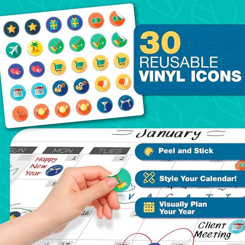 تقويم السبورة البيضاء المغناطيسية القابلة للمسح الجاف - 11 × 17 بوصة - لوحة كبيرة ممتازة قابلة لإعادة الاستخدام للثلاجة - مخطط ثلاجة المطبخ الأسبوعي ومنظم العادات الذرية الذكية in Kuwait