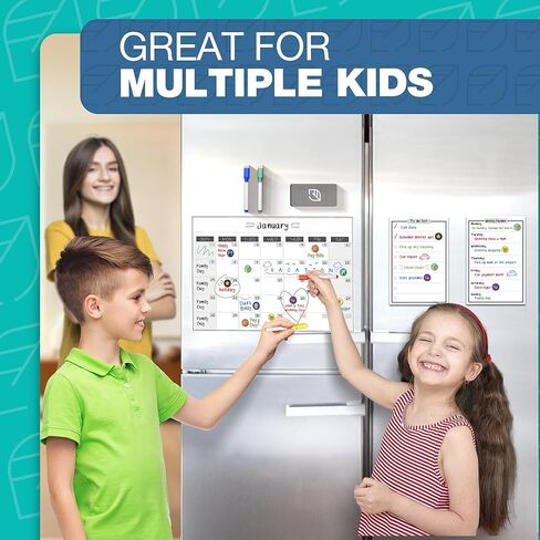 تقويم السبورة البيضاء المغناطيسية القابلة للمسح الجاف - 11 × 17 بوصة - لوحة كبيرة ممتازة قابلة لإعادة الاستخدام للثلاجة - مخطط ثلاجة المطبخ الأسبوعي ومنظم العادات الذرية الذكية in Kuwait