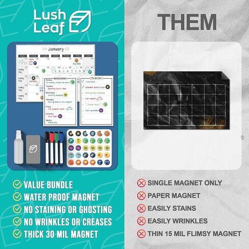 تقويم السبورة البيضاء المغناطيسية القابلة للمسح الجاف - 11 × 17 بوصة - لوحة كبيرة ممتازة قابلة لإعادة الاستخدام للثلاجة - مخطط ثلاجة المطبخ الأسبوعي ومنظم العادات الذرية الذكية in Kuwait