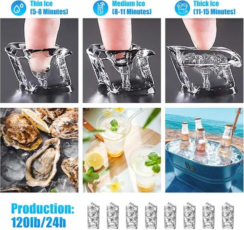 Towallmark Commercial Ice Maker Machine, 120Lbs/24H, 45Lbs Storage Bin, 0.9Inch Thick Ice Cube Ice Machine Automatic Cleaning Function Ideal for Home, Bar, Hotel, Restaurant in Saudi Arabia