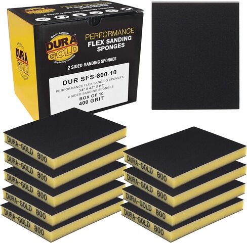 Dura-Gold 800 Grit Double-Sided Sanding Sponges, Box of 10 - Performance Flex 4.7" x 3.9" Wet or Dry Flexible Softback Sandpaper Sponges, Hand Sanding Abrasive Block Pad - Home, Wood, Metal Auto Paint in Saudi Arabia