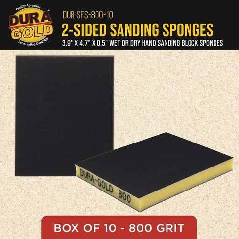 Dura-Gold 800 Grit Double-Sided Sanding Sponges, Box of 10 - Performance Flex 4.7" x 3.9" Wet or Dry Flexible Softback Sandpaper Sponges, Hand Sanding Abrasive Block Pad - Home, Wood, Metal Auto Paint in Saudi Arabia