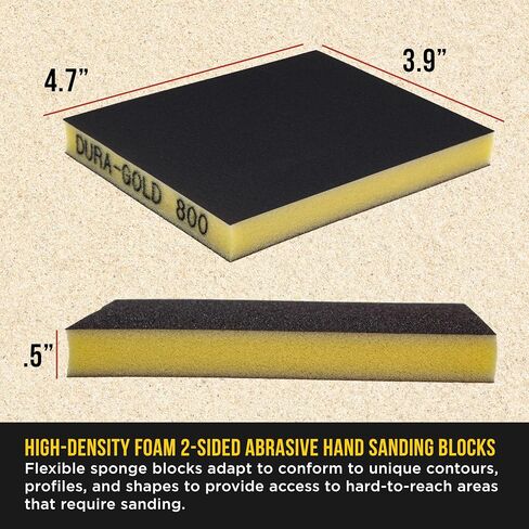 Dura-Gold 800 Grit Double-Sided Sanding Sponges, Box of 10 - Performance Flex 4.7" x 3.9" Wet or Dry Flexible Softback Sandpaper Sponges, Hand Sanding Abrasive Block Pad - Home, Wood, Metal Auto Paint in Saudi Arabia