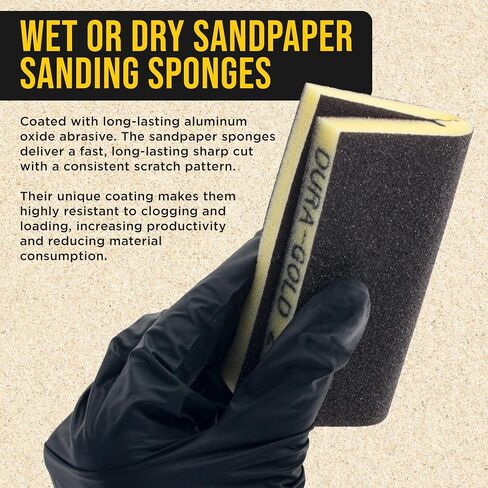 Dura-Gold 800 Grit Double-Sided Sanding Sponges, Box of 10 - Performance Flex 4.7" x 3.9" Wet or Dry Flexible Softback Sandpaper Sponges, Hand Sanding Abrasive Block Pad - Home, Wood, Metal Auto Paint in Saudi Arabia