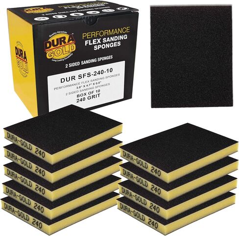 Dura-Gold 800 Grit Double-Sided Sanding Sponges, Box of 10 - Performance Flex 4.7" x 3.9" Wet or Dry Flexible Softback Sandpaper Sponges, Hand Sanding Abrasive Block Pad - Home, Wood, Metal Auto Paint in Saudi Arabia