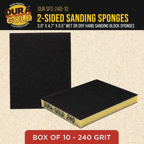 Dura-Gold 800 Grit Double-Sided Sanding Sponges, Box of 10 - Performance Flex 4.7" x 3.9" Wet or Dry Flexible Softback Sandpaper Sponges, Hand Sanding Abrasive Block Pad - Home, Wood, Metal Auto Paint in Saudi Arabia