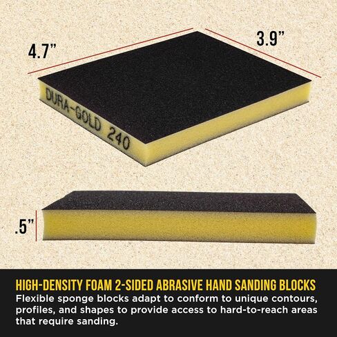Dura-Gold 800 Grit Double-Sided Sanding Sponges, Box of 10 - Performance Flex 4.7" x 3.9" Wet or Dry Flexible Softback Sandpaper Sponges, Hand Sanding Abrasive Block Pad - Home, Wood, Metal Auto Paint in Saudi Arabia
