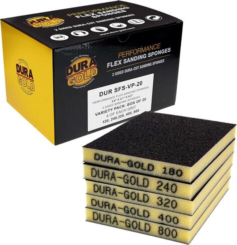 Dura-Gold 800 Grit Double-Sided Sanding Sponges, Box of 10 - Performance Flex 4.7" x 3.9" Wet or Dry Flexible Softback Sandpaper Sponges, Hand Sanding Abrasive Block Pad - Home, Wood, Metal Auto Paint in Saudi Arabia