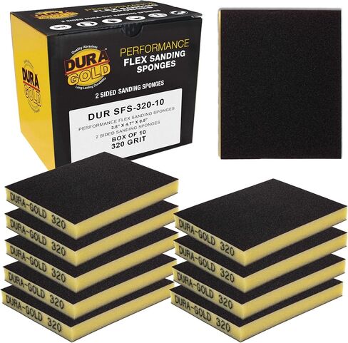 Dura-Gold 800 Grit Double-Sided Sanding Sponges, Box of 10 - Performance Flex 4.7" x 3.9" Wet or Dry Flexible Softback Sandpaper Sponges, Hand Sanding Abrasive Block Pad - Home, Wood, Metal Auto Paint in Saudi Arabia