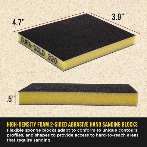 Dura-Gold 800 Grit Double-Sided Sanding Sponges, Box of 10 - Performance Flex 4.7" x 3.9" Wet or Dry Flexible Softback Sandpaper Sponges, Hand Sanding Abrasive Block Pad - Home, Wood, Metal Auto Paint in Saudi Arabia