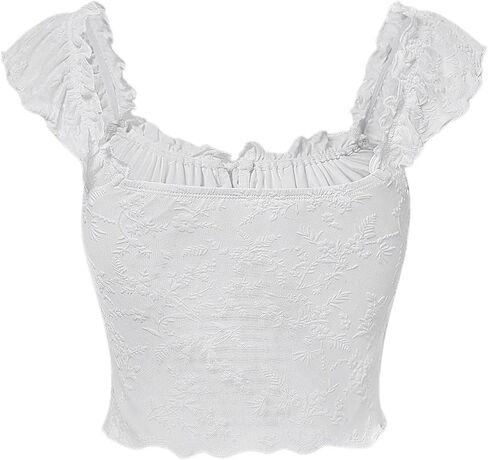 COZYEASE Women's Floral Print Ruched Bust Frill Trim Knot Front Crop Tee Cap Sleeve Bodycon Summer Top in Saudi Arabia